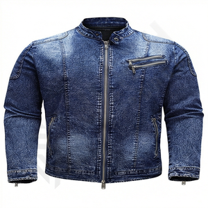 New Arrivals Stylish Men's Winter Casual Denim Jacket Solid <b>Distressed</b> Long Sleeve Button Multi-Pocket 100% Cotton <b>Top</b> - Product Image 1