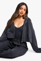 Ensemble deux pièces pour femme : sweat à capuche court uni et pantalon de jogging large, style streetwear sportif, en polyester/coton