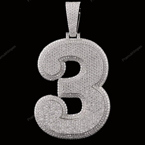 Cadena de plata esterlina 925 personalizada estilo Hip Hop para hombre con colgante número 3 Iced Out VVS Moissanite nombre letra encanto chapado en oro - Product Image 1