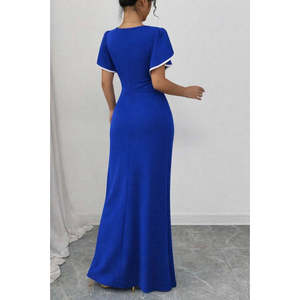 Vestido Maxi de Crepé con Cuello Cuadrado y Detalle Cruzado de Manga Corta para Mujer, de Jane's, para Fiestas Nocturnas Elegantes - Product Image 3