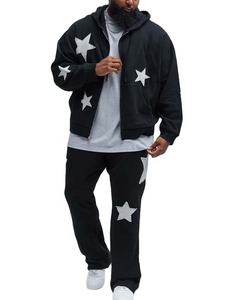 2025 100% Cotton Fleece Two Piece <b>Applique</b> Patch zip up Embroidered Flared Tracksuit Streetwear Oversized Acid Wash Tracksuit - Product Image 2