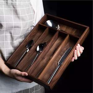 Organisateur de couverts en bois massif minimaliste, support à couverts empilable en noyer de luxe, boîte de rangement verticale moderne pour ustensiles pour la maison - Product Image 5