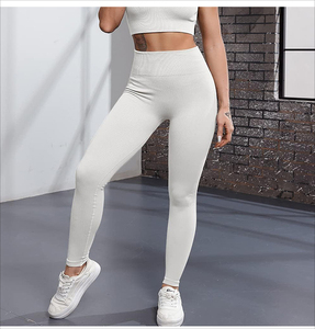 Mallas deportivas de nailon para gimnasio que absorben el sudor de cintura alta de secado rápido personalizadas, mallas deportivas ajustadas personalizadas de punto acanalado para Yoga Sexy para mujer - Product Image 2