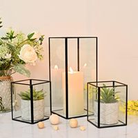 Moderne Quadratische Hurricane-Kerzenhalter Set 3-teilig Transparentes Glas Metall Schwarzer Rand Umweltfreundlich Ostern Handgefertigt Zuhause