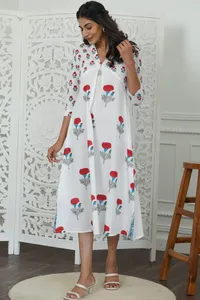 เดรสผู้หญิงพิมพ์ลายดอกไม้หรูหราสำหรับปาร์ตี้ฤดูร้อนชายหาดวันหยุดพักผ่อนนอกสถานที่สบายๆผ้าทอเป็นมิตรต่อสิ่งแวดล้อมจากอินเดีย - Product Image 3