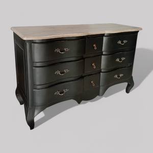 Commode rustique antique française coffre en bois d'acajou massif 9 tiroirs incurvés armoires de rangement de lit en bois noir meubles de chambre à coucher - Product Image 3