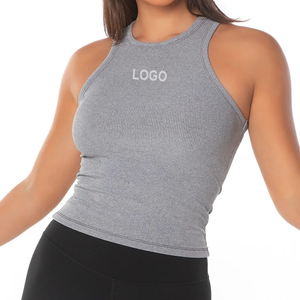 Ropa deportiva personalizada para mujer, transpirable para Yoga camiseta sin mangas, chaleco de entrenamiento para gimnasio, camiseta sin mangas Rib Slim Fit, Top corto deportivo para mujer - Product Image 4