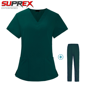 Ensemble de tenue médicale en coton pour femme : haut à col en V et pantalon jogger, uniforme d'infirmière en tissu respirant et extensible, haut à manches courtes élastique - Product Image 4