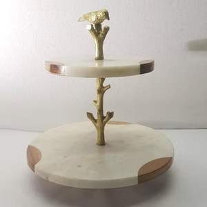 Soporte de pastel de 2 niveles sostenible Soporte de pastel y postre redondo de mármol y metal personalizado para boda y fiesta de cumpleaños - Product Image 2