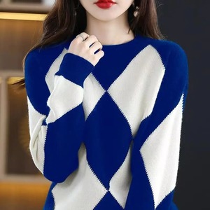 Vintage Knitting Contrast Sweaters Autumn New <b>Long</b> Sleeve O-Neck Loose All-<b>match</b> Pullovers Casual Fashion Women Clothing - Product Image 3