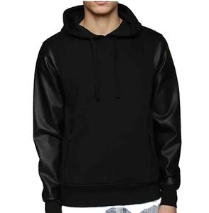 Sweat à capuche pull pour hommes d'automne avec fonction anti-rétrécissement manches en cuir PU personnalisables conception pratique respirante avec poches - Product Image 3