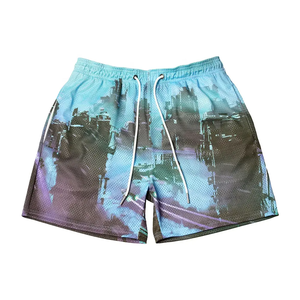 Pantalones cortos de playa para hombre de diseño OEM con bolsillos, ropa de calle de poliéster 100% de alta calidad, pantalones cortos de malla de sublimación con impresión personalizada - Product Image 1