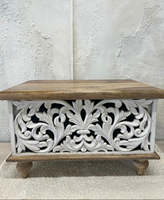 Boîte de rangement moderne en bois de manguier sculpté pour salon, hôtel, appartement et usage scolaire