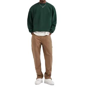 Sudaderas con capucha con parches desgastados Terry de algodón verde oscuro, Sudadera de cuello redondo para hombre, sudadera recortada, sudaderas con capucha boxy fit - Product Image 4