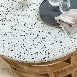 2026 New Design Modern Oval Coffee <b>Table</b> in Solid Mango Wood and Terrazzo Marble for Home Furniture - Product Image 5