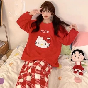 Ensembles de pyjama en flanelle pour femmes - Imprimé d'animaux mignons de dessin animé, vêtements de nuit chauds et épais pour l'automne et l'hiver, pyjamas amples et vêtements de maison - Product Image 6