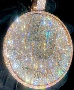 Cadena Cubana de Plata de Ley 925 Personalizable de 2CT, Estilo Hip Hop, con Colgante de Piedra Moissanita Incolora, Diseño Giratorio, Cualquier Letra - Product Image 2