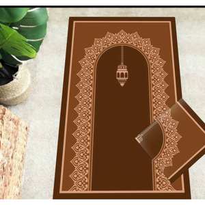 พรมละหมาดอิสลามสีน้ำตาล: ของตกแต่งบ้านมุสลิมแบบพิมพ์ 3 มิติ, พรมบางแบบไม่ถักทอ - Product Image 5