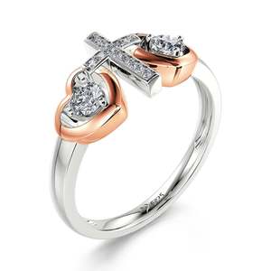 Jeulia Christian Faith Heart & <b>Cross</b> Round Cut Sterling <b>Silver</b> <b>Ring</b> - Product Image 2