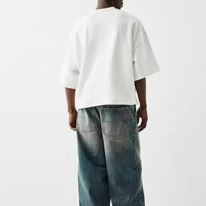 Camiseta de algodón 100% de peso pesado para hombre Anti-encogido de gran tamaño de lujo Boxy recortado tejido de poliéster/algodón en blanco diseño liso - Product Image 5