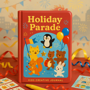 LABON Holiday Parade Journal créatif pour enfants avec personnages d'animaux festifs et carnet <span class=keywords><strong>de</strong></span> notes à couverture rouge pour le dessin et l'écriture - Product Image 1