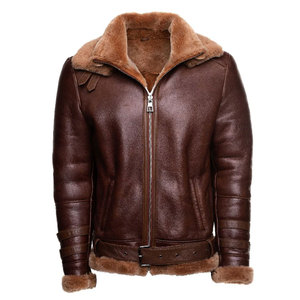 Wholesale High Quality <b>Men's</b> <b>Aviator</b> Bomber Fur Coat Brown Splicing Shearling Plus Size Genuine Fur <b>Leather</b> <b>jacket</b> for <b>men</b> - Product Image 1