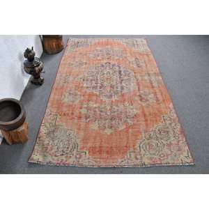 Alfombra turca Vintage naranja púrpura 4,5x7,4 pies clásica área grande rectángulo pasillo patrón lana látex respaldo para habitación de adolescente - Product Image 1