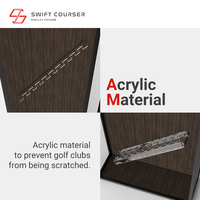 Vitrina de exhibición de alta calidad para palos de golf, moderna, de acrílico, con base de metal y madera, instalación independiente/montada en la pared, logotipo personalizado