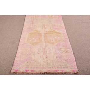 Turkish 3.3x11.3 ft <b>Rug</b>, <b>Runner</b> Vintage <b>Rug</b>, Pink Camouflage Wool <b>Rug</b> - Product Image 5