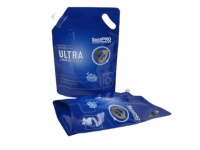 Sac souple personnalisé réutilisable en plastique de 1 litre pour liquides, savon, lessive, avec bec verseur, rechargeable, à fond stable
