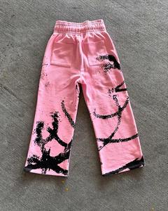 Custom Logo 100% Cotton 500 Gsm French Terry Baggy Stacked Sweat Pants <b>Men</b> Vintage Wash Screen Printing Sweatpants - Product Image 4