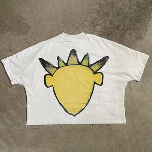 เสื้อยืดผ้าฝ้าย100% สำหรับผู้ชายเสื้อลายการ์ตูนบ็อกซี่ไหล่ตกเสื้อฮิปฮอปบ็อกซี่ฟิตเนสโลโก้ออกแบบได้ตามต้องการ - Product Image 5