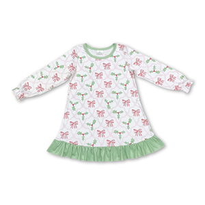 Pijamas navideños OEM/ODM/RTS de manga larga verde con lazo rosa, ropa infantil al por mayor, ropa para niños, ropa para bebés - Product Image 3