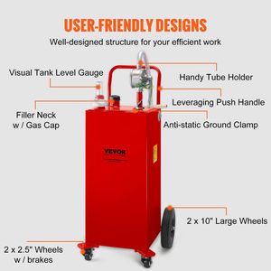 Red Fuel Caddy 30 Gallon 4 Wheels Manual Transfer Pump <b>Gasoline</b> Storage Tank For Cars Lawn Mowers Boats Industrial Use - Product Image 6