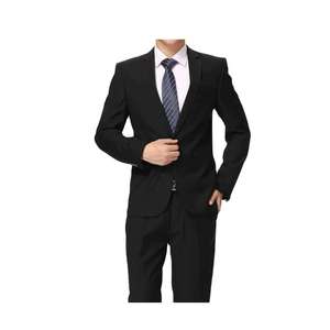 Costume d'affaires noir pour homme, style britannique, simple boutonnage, col à revers, infroissable, mélange polyester-laine, coupe classique - Product Image 2