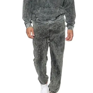 Survêtement décontracté à capuche solide délavé à l'acide pour hommes-Logo personnalisé 100% coton printemps saison léger - Product Image 5