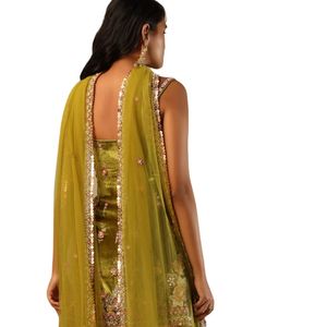 Abito Sharara in velluto verde muschio con ricami floreali Multicolor per donne abiti da cerimonia nuziale abiti etnici firmati - Product Image 4