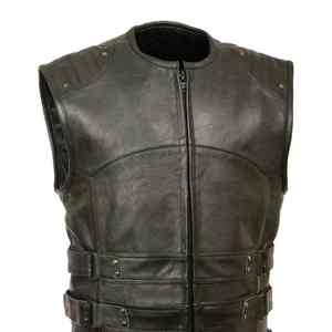 Personnalisé dernière vente chaude prix de gros Top qualité chaud respirant et imperméable sans manches 100% hommes en cuir véritable gilet - Product Image 6