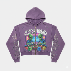 Sweats à capuche personnalisés pour hommes en coton 100% avec lavage à l'acide, manches avec strass, sweats à capuche personnalisés pour hommes et femmes 2025 - Product Image 1