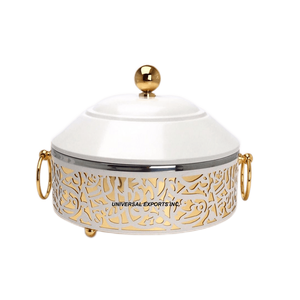 Mango de madera Natural acabado Hotpot madre de perla forma redonda cazuela Venta caliente metal decorativo calentador de alimentos - Product Image 4