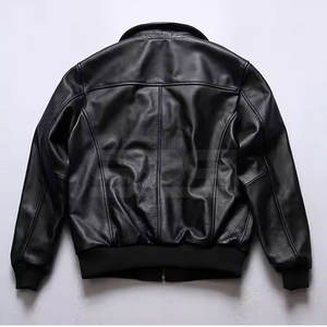 Chaqueta Bomber de Cuero 100% para hombre a la venta con cuello levantado en todos los colores, tallas, chaquetas de invierno de cuero para hombre - Product Image 2