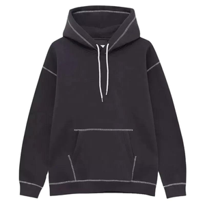 Sweat à capuche oversize pour homme 100% coton Noir Streetwear Pull en molleton Couture contrastée Personnalisé Vierge Anti-rétrécissement Anti-plis - Product Image 6