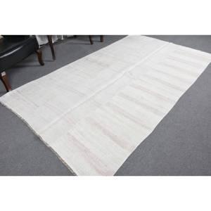 Tapis moderne en laine blanche de 5.2x8.9 pieds à rayures turques et patchwork pour les décorations de salon soutenu en latex - Product Image 5