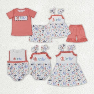 Vente directe d'usine, vêtements d'été pour bébé fille, ensembles de vêtements pour enfants, ensemble de shorts à manches courtes, vêtements pour sœurs - Product Image 1