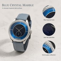 Montre de luxe en quartz pour homme, logo personnalisé, mouvement Miyota, acier inoxydable 316L, bracelet en cuir, verre bombé, cadran en aventurine bleue K1
