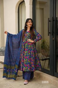 Nouveau déguisement de créateur attrayant pur maslin Anarkali Kurta Pant & Dupatta avec travail imprimé numérique lourd exportateur indien - Product Image 2