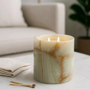 Tarro de vela de piedra de ónix Premium tallado a mano piedra Natural elegante decoración del hogar regalo de lujo al por mayor superventas - Product Image 5
