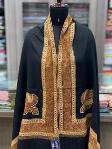 Châle cachemire noir pour femmes accessoire de mode d'hiver broderie florale à la main laine Wrap solide motif Polyester matériel - Product Image 2