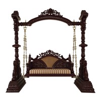 Sofá Columpio de Madera de Teca Moderno y Lujoso, Tallado Intrincado, Hecho a Mano, Jhula para Exteriores, Muebles de Jardín de 3 Plazas para Patio