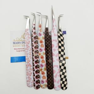 Pinzas de pestañas personalizables para damas, punta de fibra de volumen recto de Etiqueta Privada, Material de acero ecológico con empuñaduras de diamante - Product Image 4